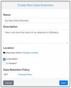 Create a sendable data extension in DESelect