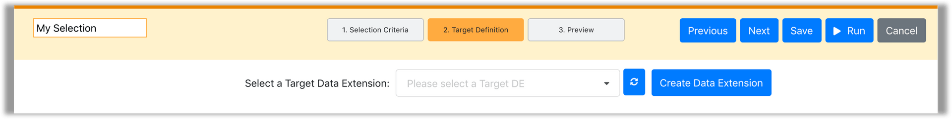 Second step of a data extension creation in DESelect