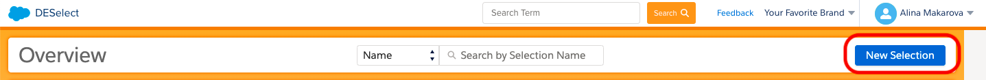 DESelect Overview screen where you can create new selections