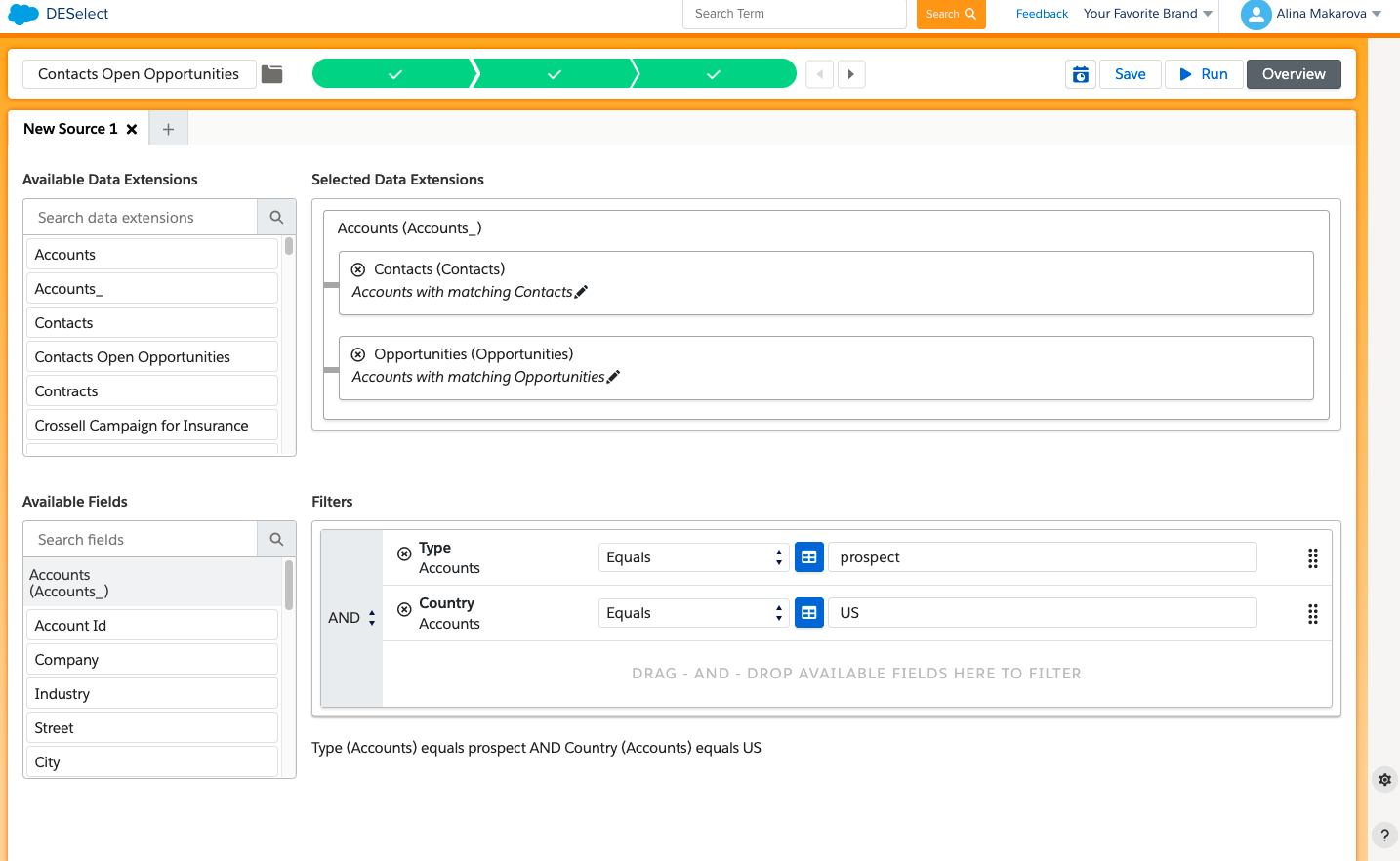 Create new filters in DESelect using advanced segmentation