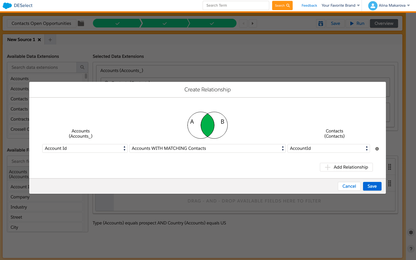 Create relationships between data extensions in DESelect