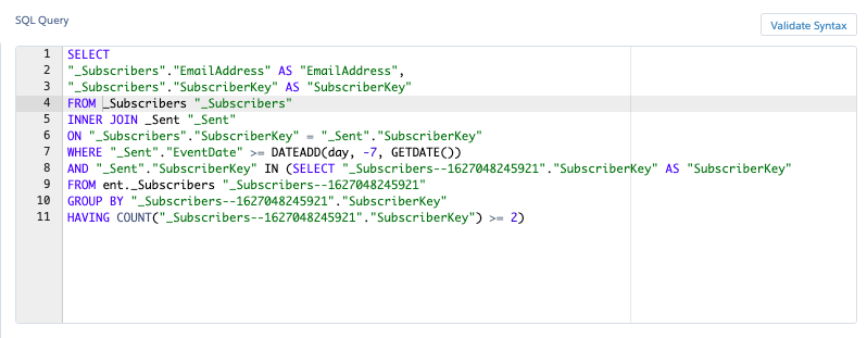 SQL Query Example for Salesforce Marketing Cloud article on Marketing Pressure