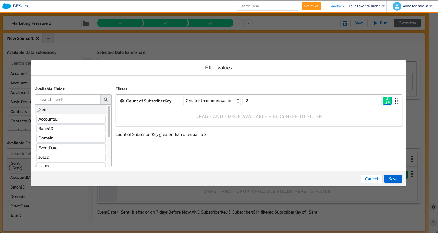 Advanced scenario to avoid marleting pressure in Salesforce Marketing Cloud