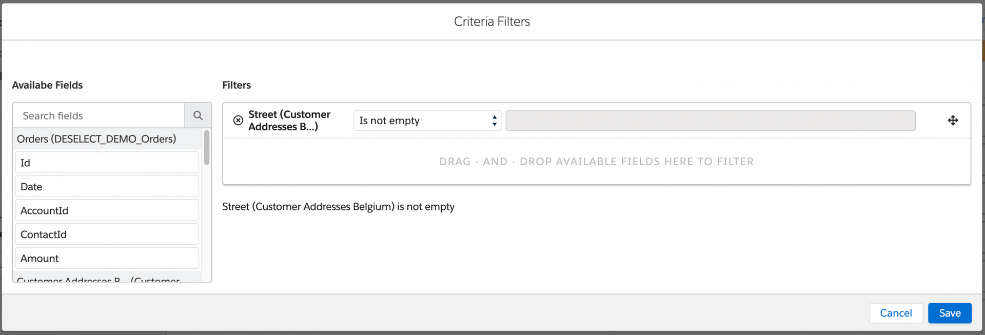 Street filtering criteria in Salesforce Marketing Cloud