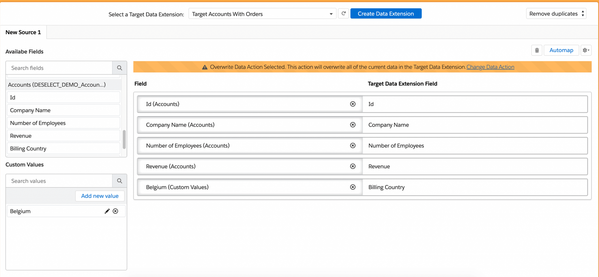 Target data extension creation in Salesforce Marketing Cloud using DESelect