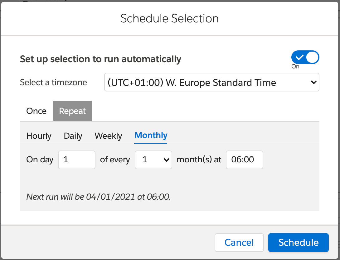 repeat schedule selection in DESelect