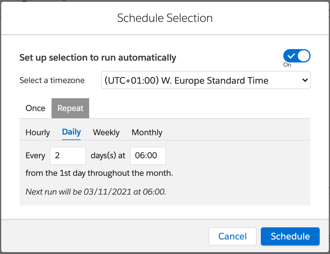 schedule selection in DESelect using drag and drop