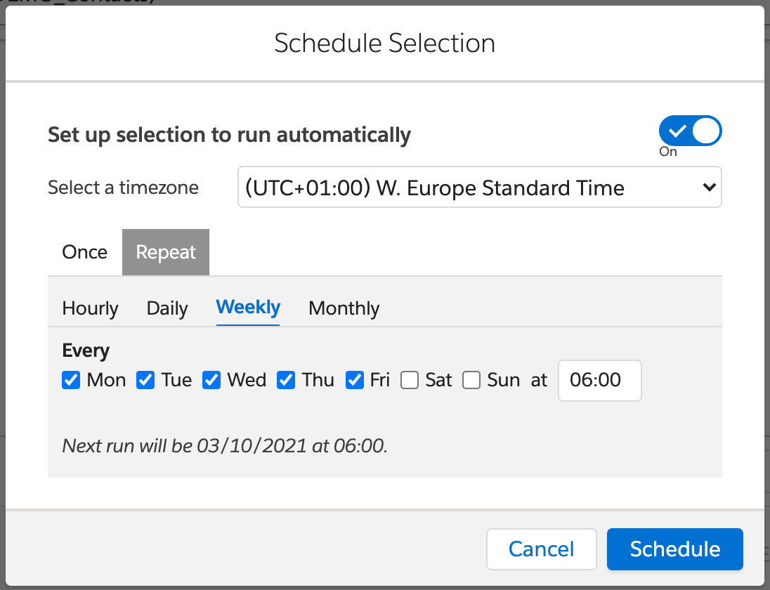 schedule selection in DESelect without using Automation Studio in DESelect