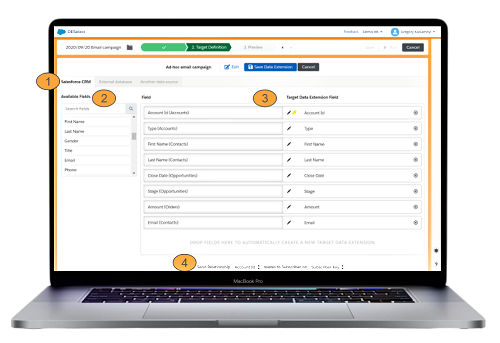 Define your target definition or a target data extension in DESelect