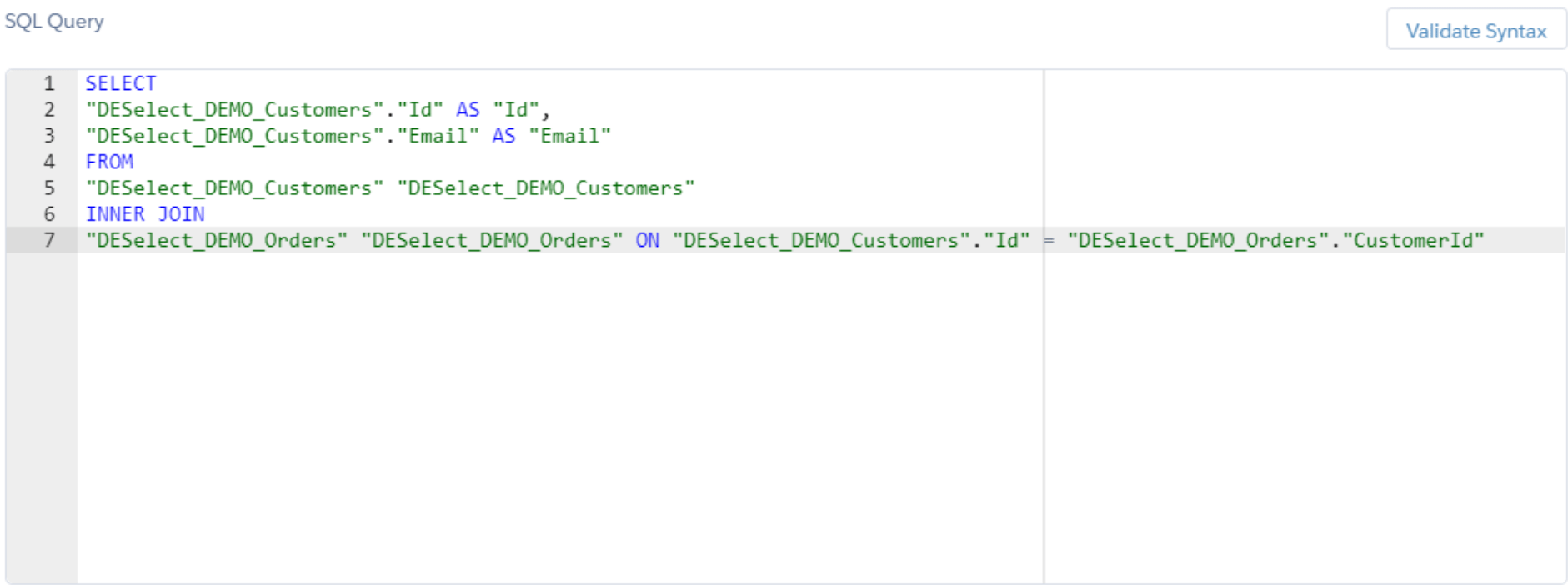 Example of a SQL query created in automation studio in salesforce marketing cloud