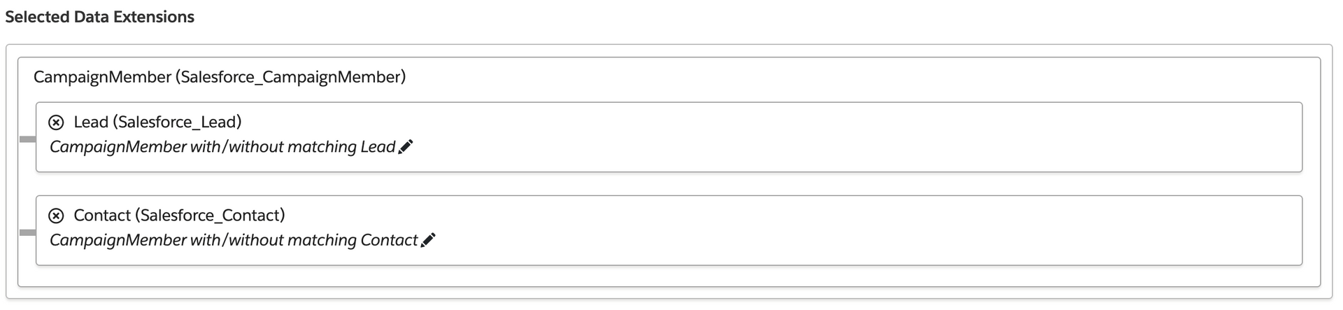 selected data extensions connections using drag and drop in DESelect