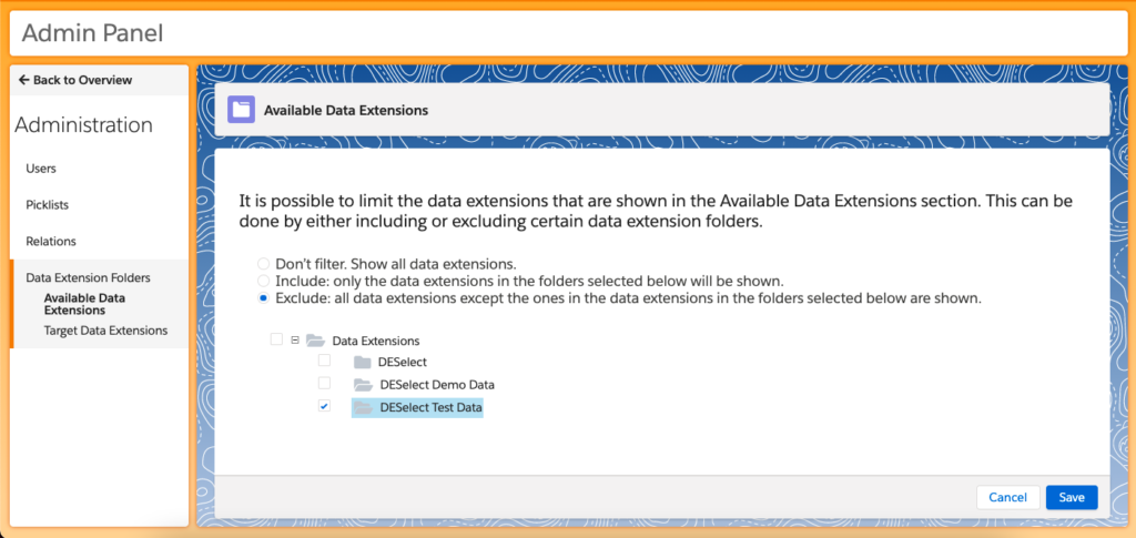 Admin Panel new functionality DESelect August 21 Release