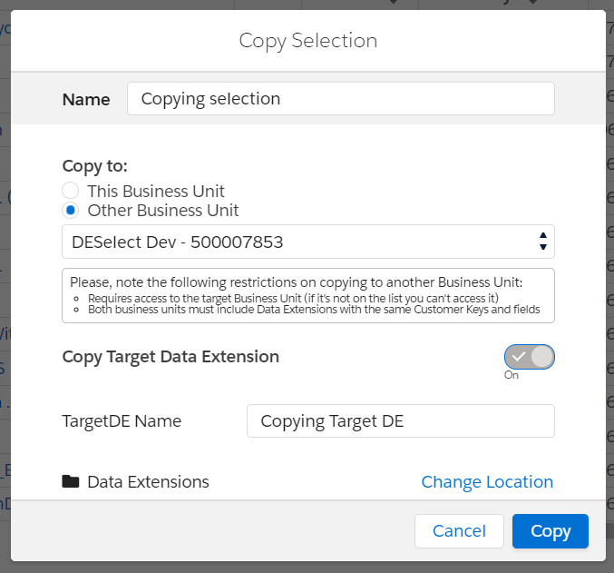 Copying Selections to other BUs August 21 Release DESelect Segment