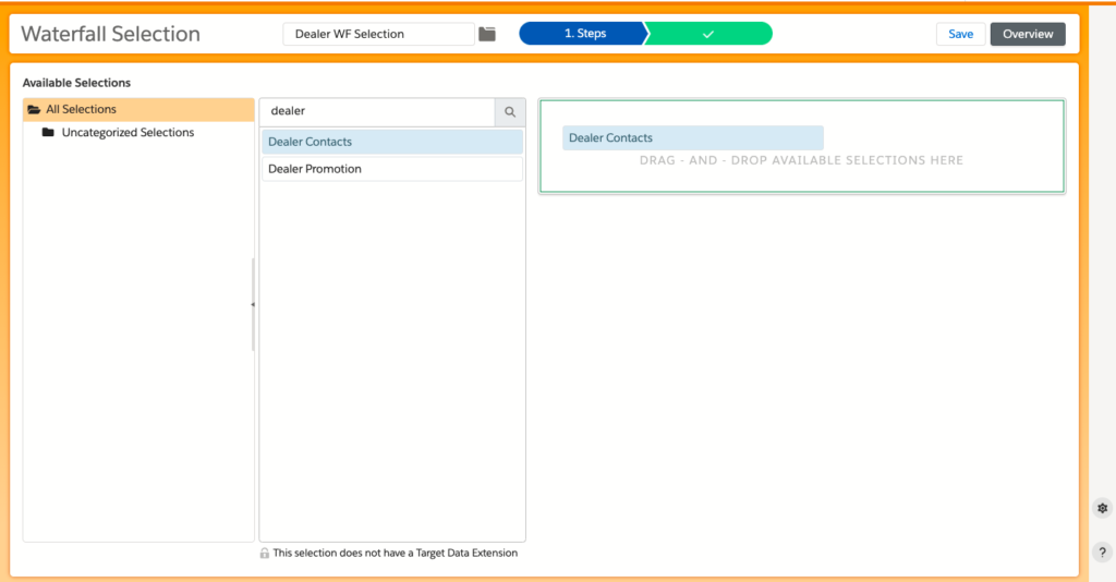 Waterfall Segmentation in DESelect drag and drop