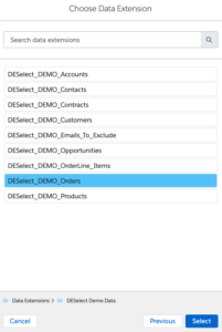 Folders for Available Data Extensions DESelect