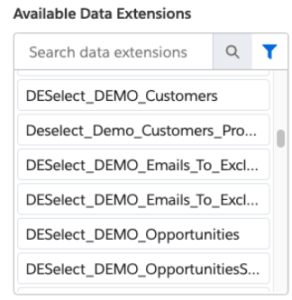 available data extensions deselect segment