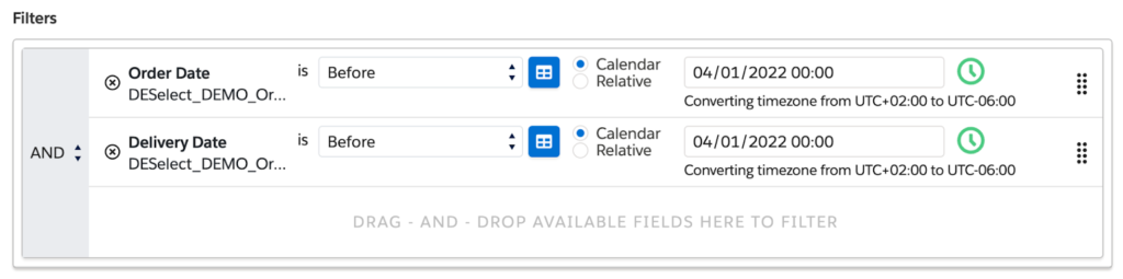 Time filters in DESelect Segment