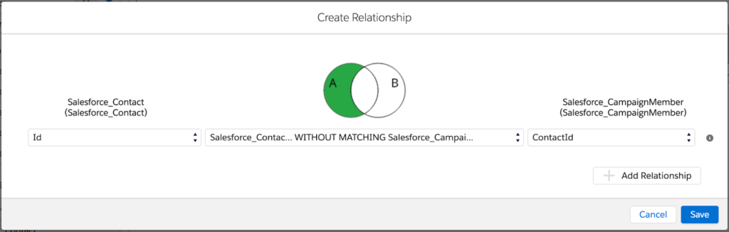 create relationship DESelect Segment