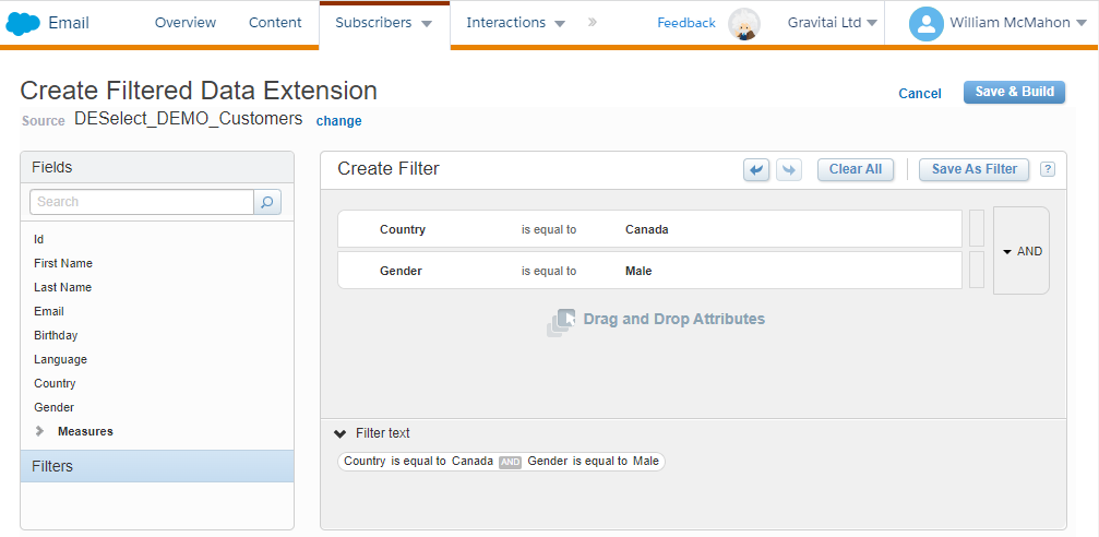 data extension filters