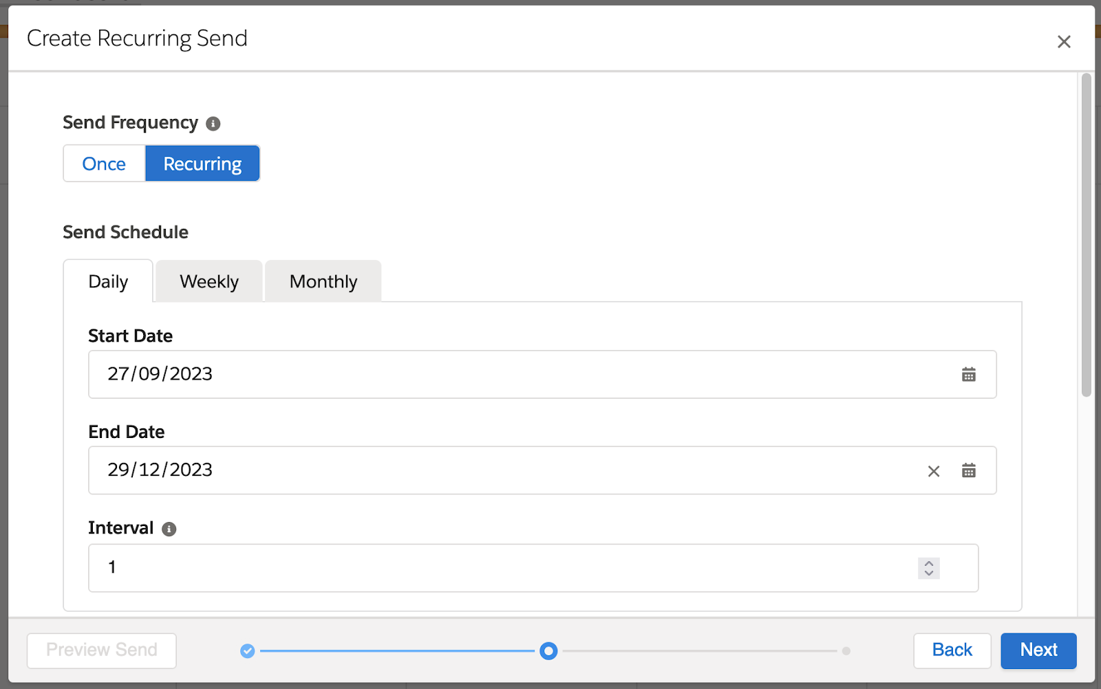add end date to recurring sends
