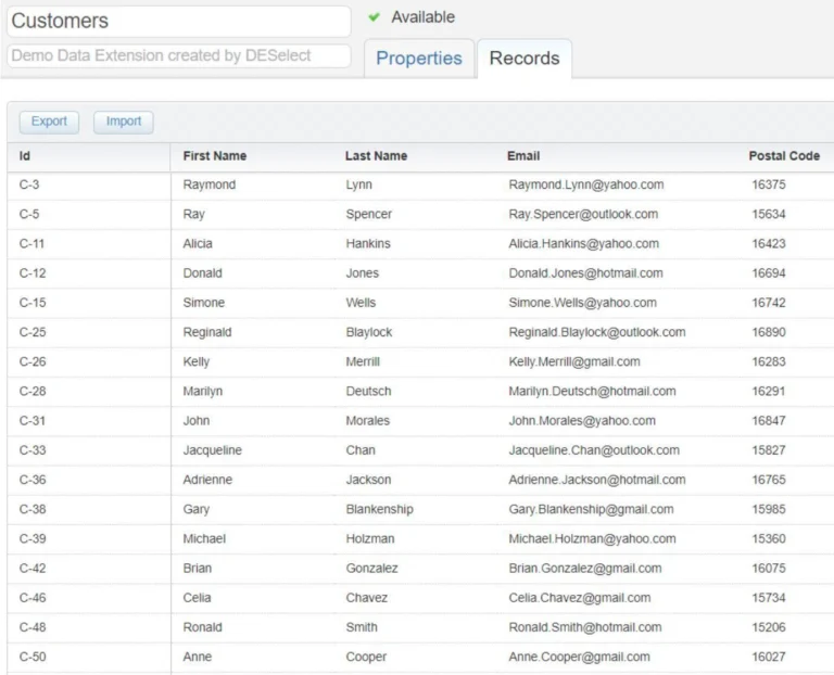 customers data extension