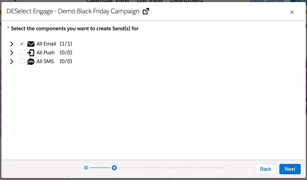 DESelect Engage will identify every channel configured in the journey.