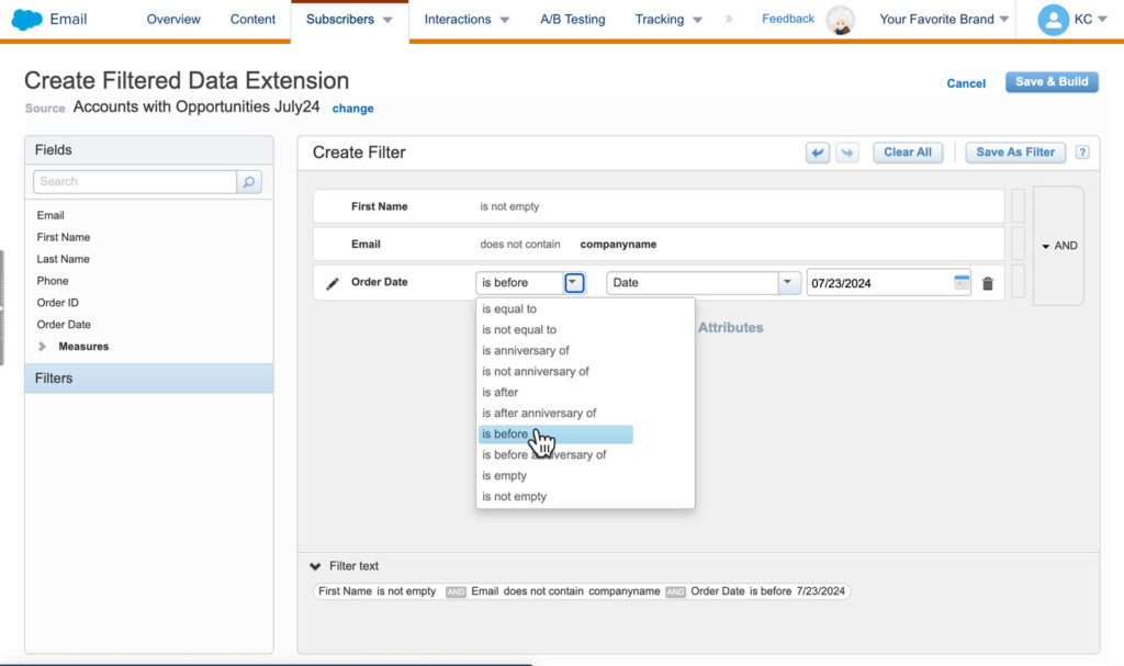 Filtered Data Extensions