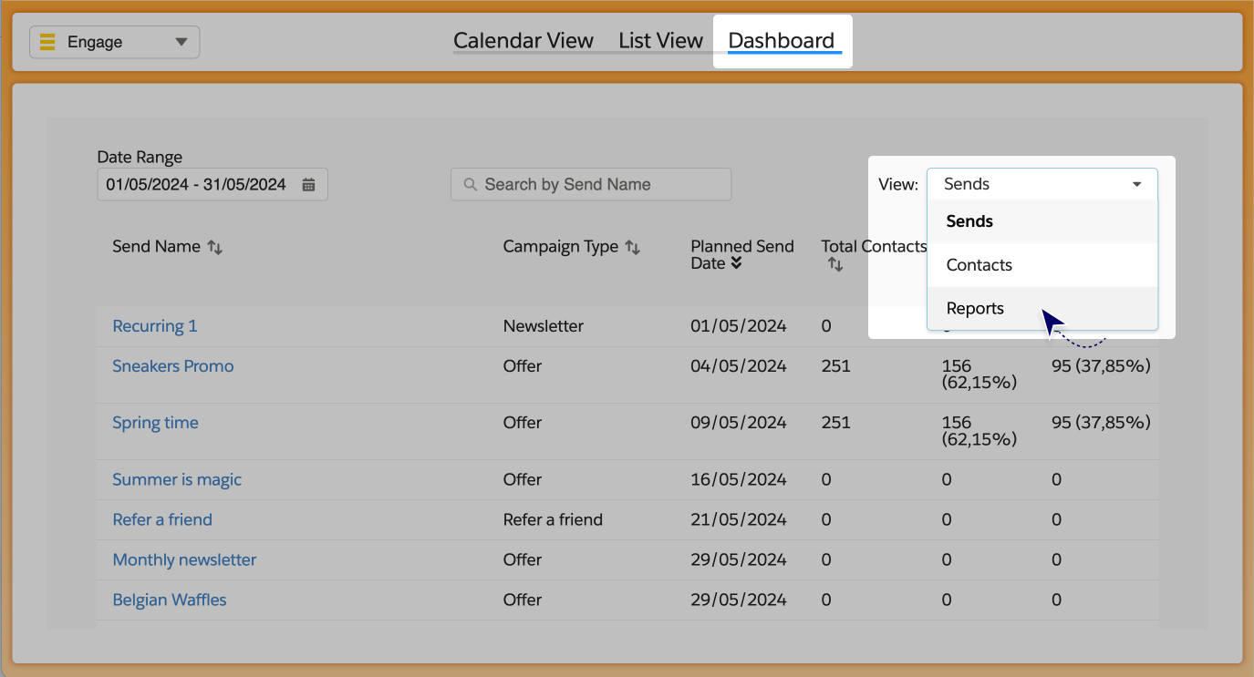 Find DESelect Engage reports in the Dashboard