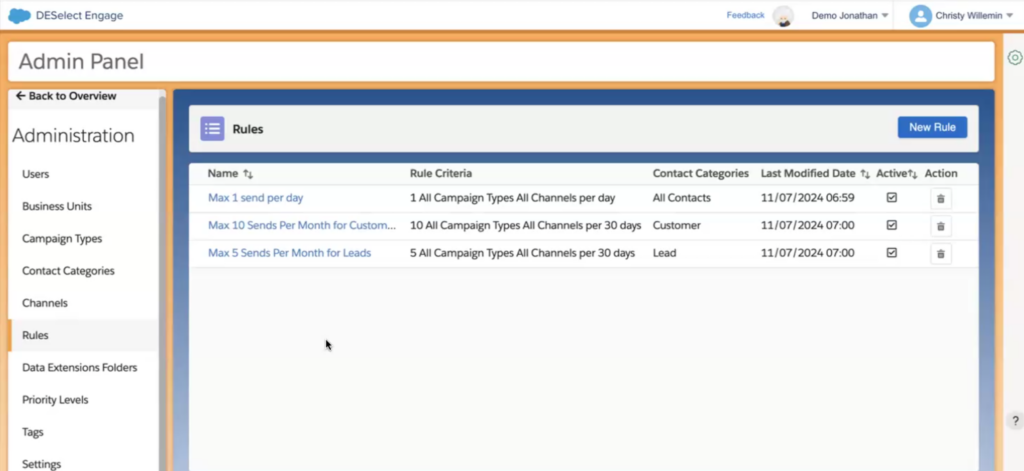 Engage Admin Panel - Rules