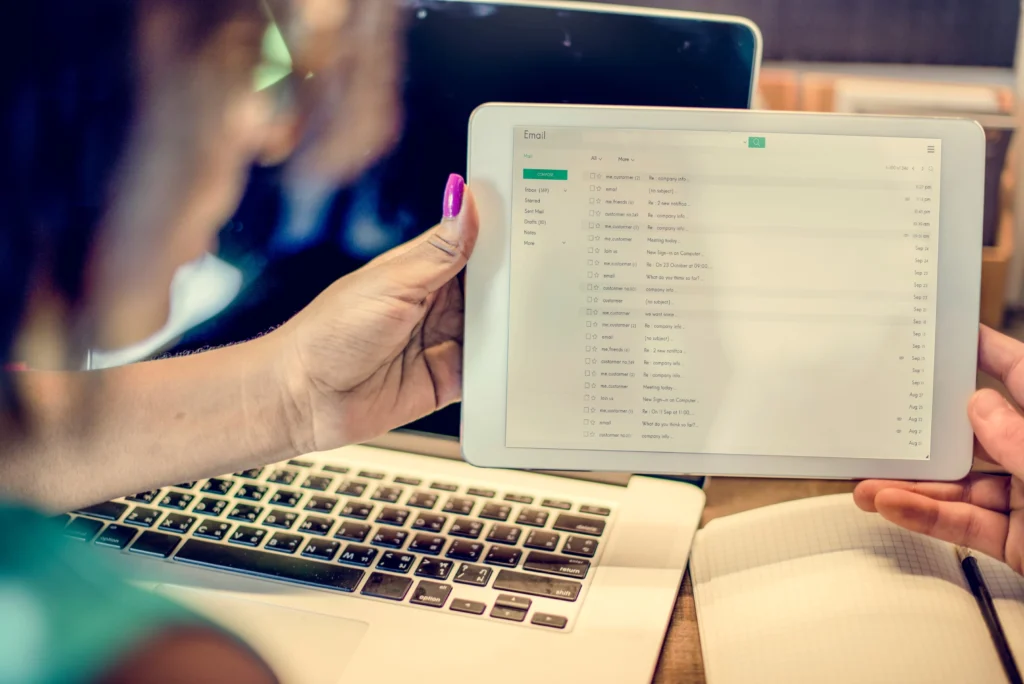 A female looking at her contact builder list