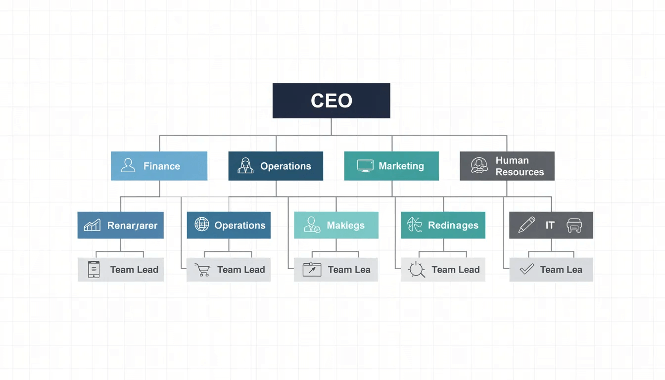 The image depicts an organizational chart showcasing multiple levels and branches, illustrating the role hierarchy within a Salesforce environment. This chart visually represents how users' profiles and roles determine data visibility, access control, and sharing settings across the organization.