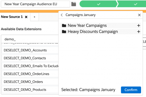 New Year Campaign Audience EU target data extension creation in DESelect