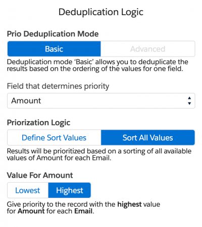 basic deduplication logic creation in DESelect