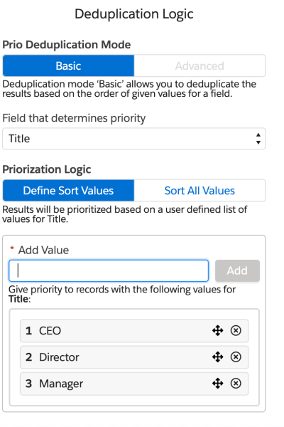 basic deduplication logic deselect selection